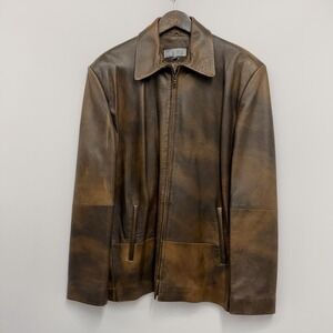 Vintage PROG Leather Jacket Car Coat Jacket Length Distressed Brown Tone Size M